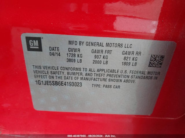 Chevrolet Sonic Ltz Auto 2014 1G1JE5SB6E4193023 Image 9