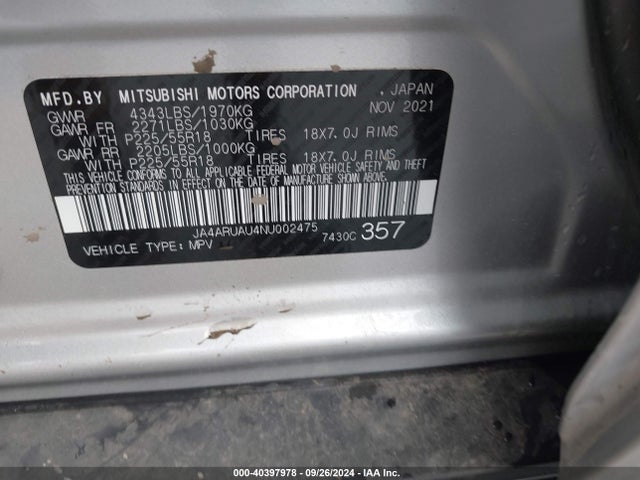 2022 MITSUBISHI OUTLANDER SPORT JA4ARUAU4NU002475 Photo 8