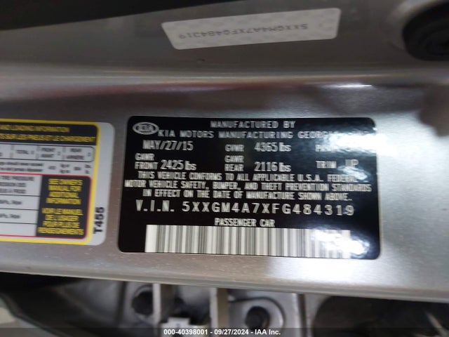 KIA Optima Lx 2015 5XXGM4A7XFG484319 Image 9