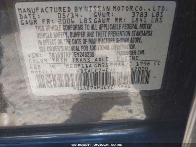 3N1AB7AP0EY248235 Nissan SENTRA S