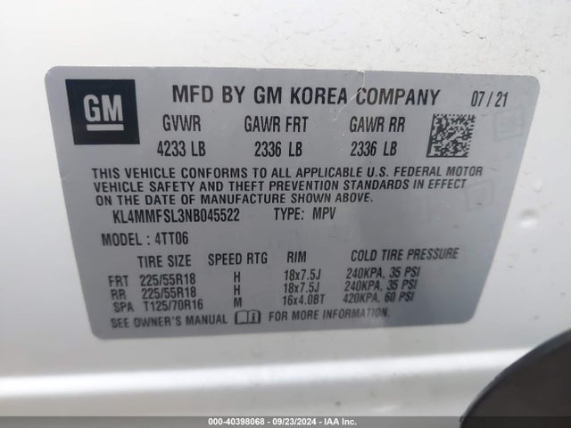 KL4MMFSL3NB045522 Buick Encore Gx Fwd Essence
