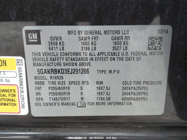 Buick Enclave Leather 2014 5GAKRBKD3EJ291266 Image 9