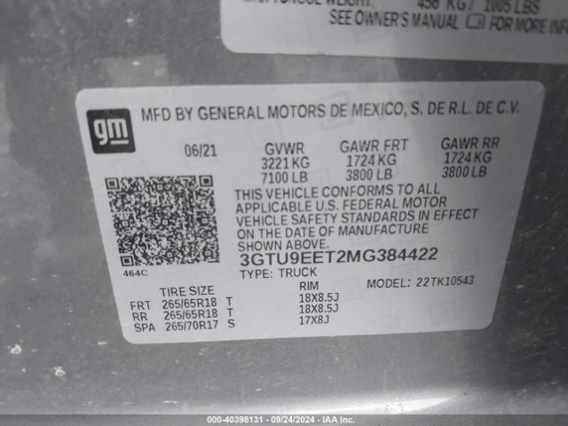 3GTU9EET2MG384422 GMC Sierra 1500 4wd  Short Box At4