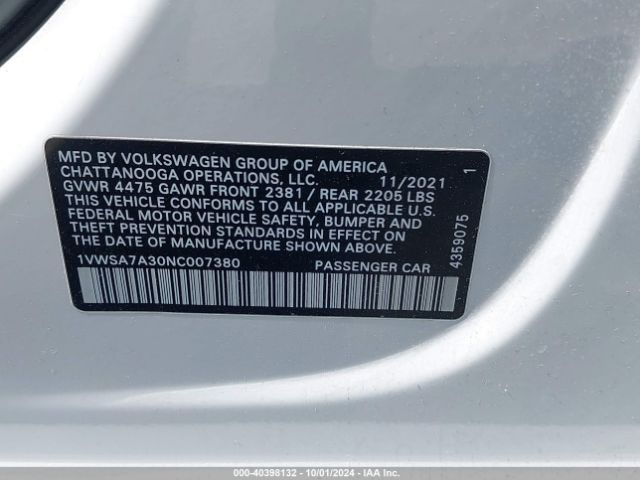 1VWSA7A30NC007380 Volkswagen Passat 2.0t Se