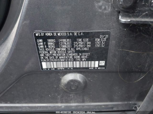 3CZRU6H32MM721933 Honda Hr-v Awd Lx