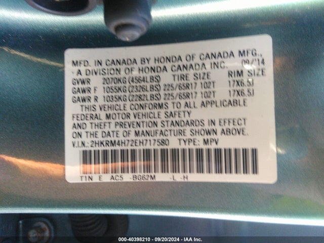 Honda Cr-v Ex-l 2014 2HKRM4H72EH717580 Image 9