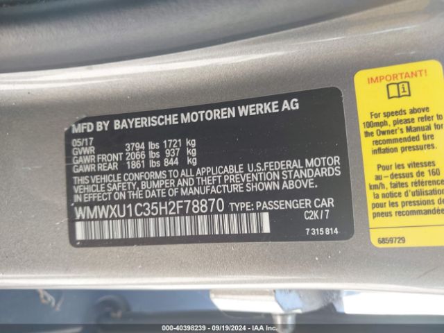 WMWXU1C35H2F78870 Mini Hardtop Cooper