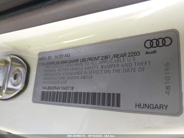 WAUB8GFF4H1043118 Audi A3 2.0t Premium
