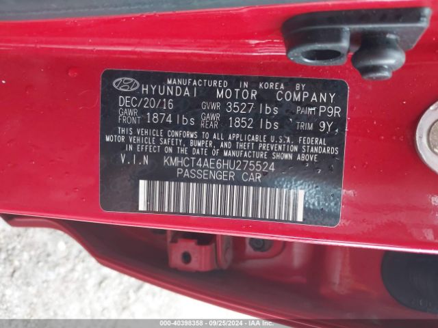 KMHCT4AE6HU275524 Hyundai ACCENT SE
