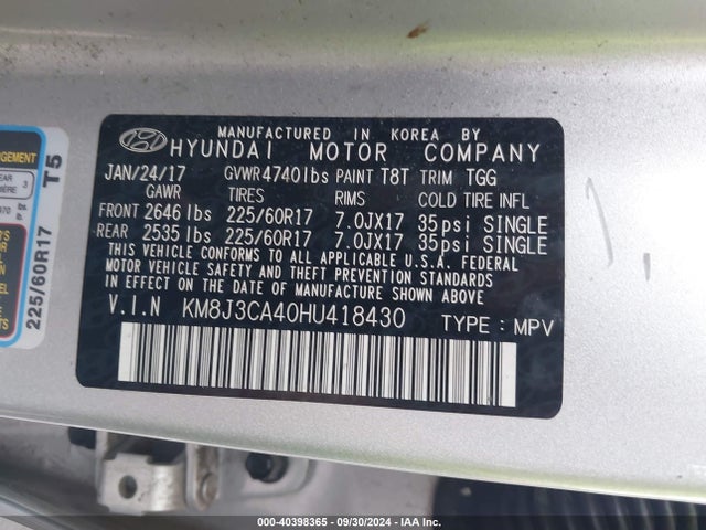 Hyundai TUCSON SE 2017 KM8J3CA40HU418430 Image 9