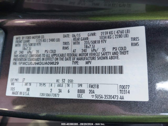 Ford Escape Titanium 2016 1FMCU0J94GUA09829 Image 9