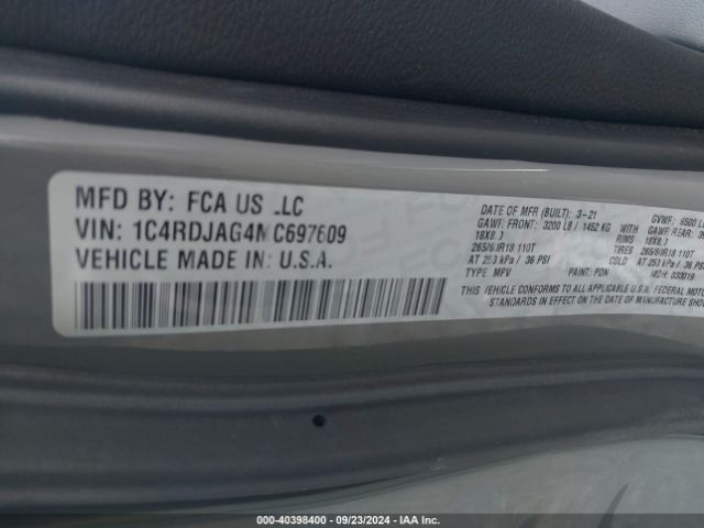 1C4RDJAG4MC697609 Dodge Durango Sxt Plus Awd