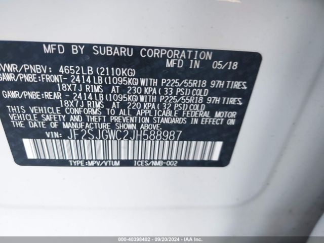 JF2SJGWC2JH588987 Subaru Forester 2.0xt Touring