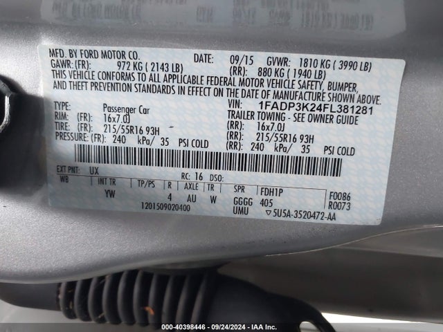 Ford FOCUS SE 2015 1FADP3K24FL381281 Image 9