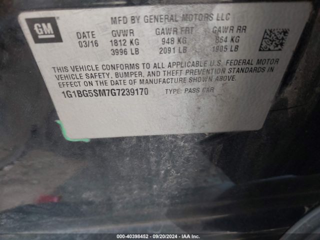 1G1BG5SM7G7239170 Chevrolet Cruze Premier