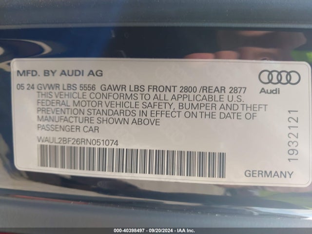 WAUL2BF26RN051074 Audi A6 Premium Plus 55 Tfsi Quattro S Tronic
