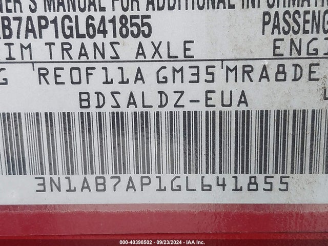 Nissan Sentra Fe+ S/s/sl/sr/sv 2016 3N1AB7AP1GL641855 Image 9