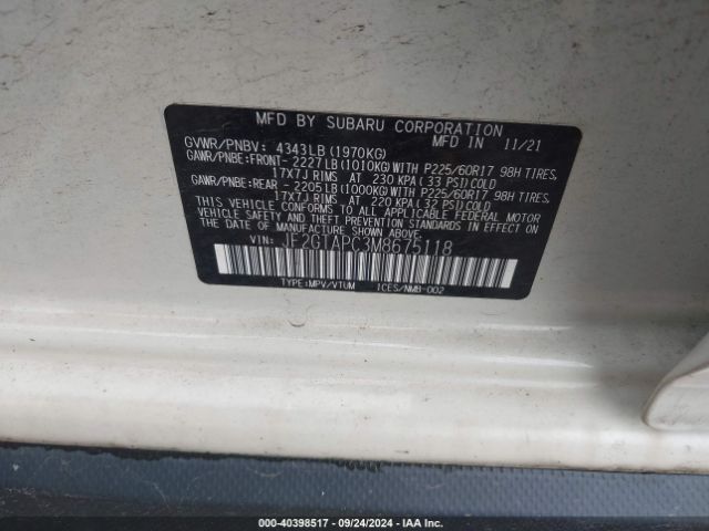 JF2GTAPC3M8675118 Subaru Crosstrek Premium