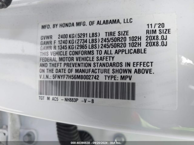 5FNYF7H56MB002742 Honda Passport 2wd Ex-l