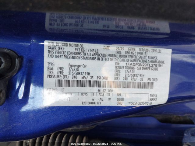 1FADP3N29FL278191 Ford Focus Titanium