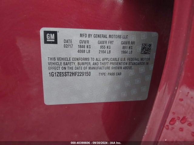 Chevrolet MALIBU 1LT 2017 1G1ZE5ST2HF229150 Image 9