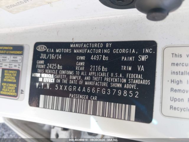 5XXGR4A66FG379852 KIA Optima Sxl Turbo