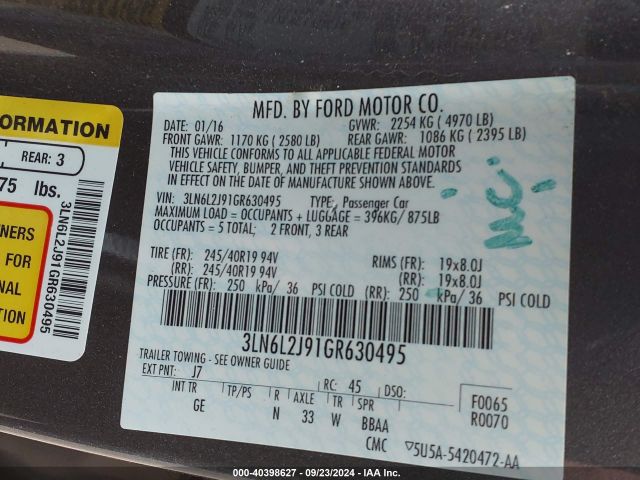 3LN6L2J91GR630495 Lincoln MKZ