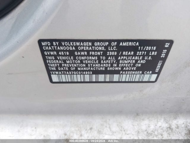 1VWAT7A37GC014903 Volkswagen Passat 1.8t S