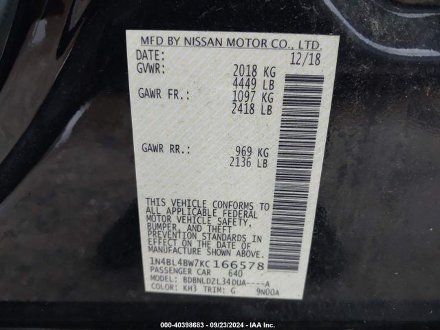 Nissan Altima 2.5 S 2019 1N4BL4BW7KC166578 Image 9