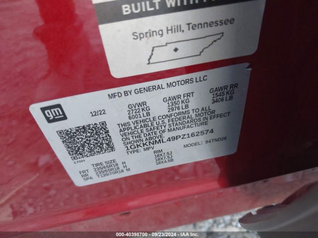 1GKKNML49PZ162574 GMC ACADIA SLT
