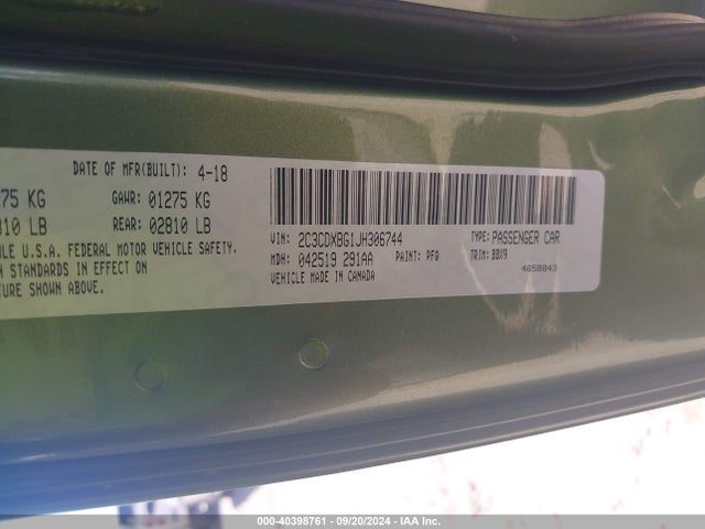 2C3CDXBG1JH306744 Dodge Charger Sxt Rwd