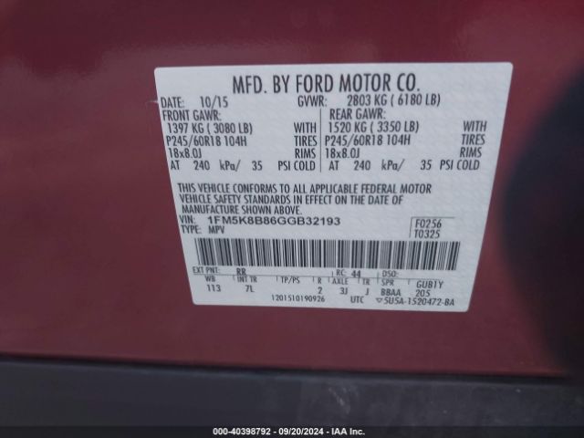 1FM5K8B86GGB32193 Ford Explorer