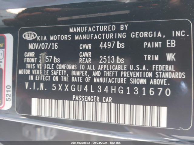 5XXGU4L34HG131670 KIA OPTIMA EX