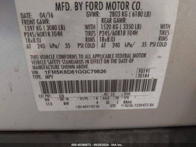 1FM5K8D81GGC79826 Ford EXPLORER XLT