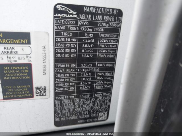 2022 JAGUAR I-PACE SADHD2S16N1623993 Photo 8