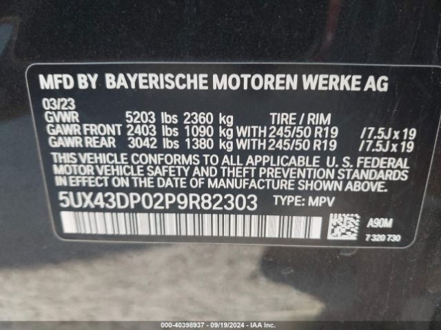 5UX43DP02P9R82303 BMW X3 Sdrive30i