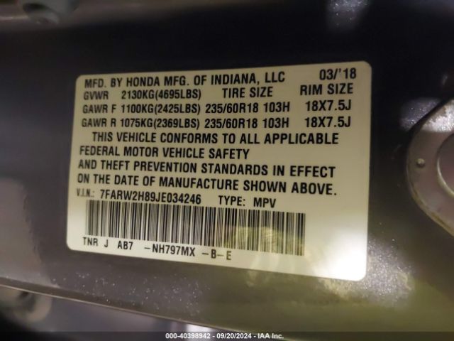 7FARW2H89JE034246 Honda Cr-v Ex-l/ex-l Navi
