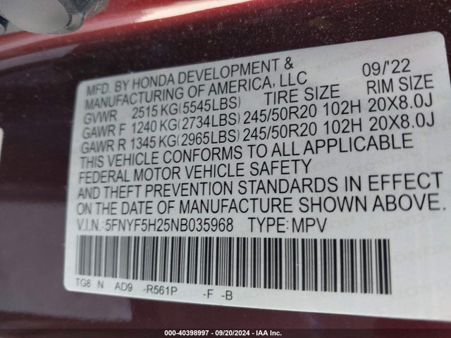 Honda Pilot 2wd Special Edition 2022 5FNYF5H25NB035968 Image 9