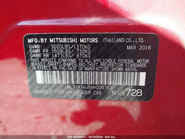 ML32A3HJ6HH006762 Mitsubishi MIRAGE ES