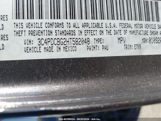40399024 :رقم المزاد ، 3C4PDCBG2HT582048 vin ، 2017 Dodge Journey Sxt مزاد بيع