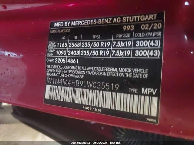 W1N4M4HB9LW035519 Mercedes-Benz Glb 250 4matic