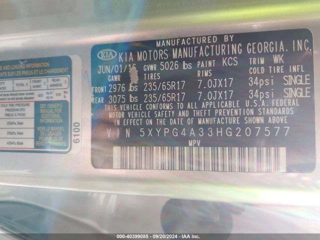 5XYPG4A33HG207577 KIA Sorento 2.4l L