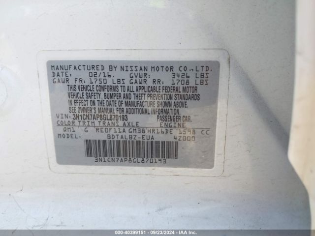 3N1CN7AP8GL870193 Nissan Versa 1.6 S/1.6 S+/1.6 Sl/1.6 Sv