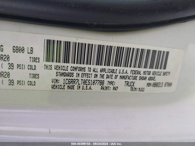 RAM 1500 Big Horn 2014 1C6RR7LT0ES107788 Image 9