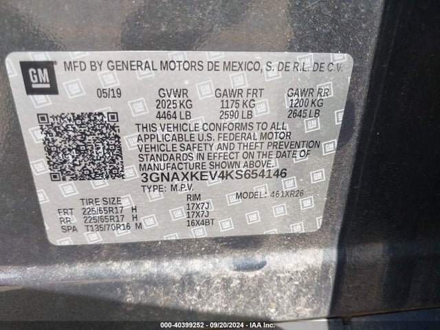 Chevrolet EQUINOX LT 2019 3GNAXKEV4KS654146 Image 9