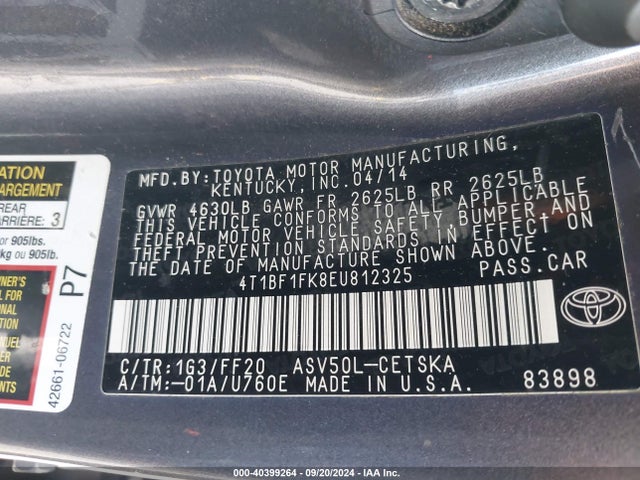 Toyota CAMRY SE 2014 4T1BF1FK8EU812325 Image 9