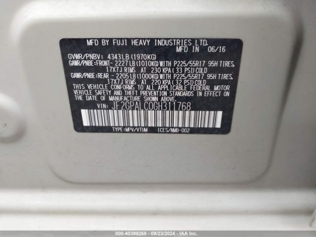 JF2GPALC0GH311768 Subaru Crosstrek 2.0i Limited