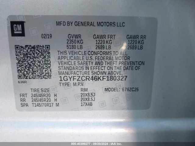 1GYFZCR46KF180327 Cadillac Xt4 Premium Luxury
