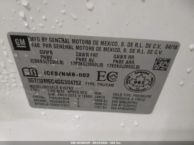 3GTU2MEC4GG304752 GMC Sierra 1500 Sle