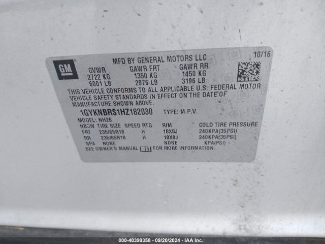 1GYKNBRS1HZ182030 Cadillac XT5 LUXURY
